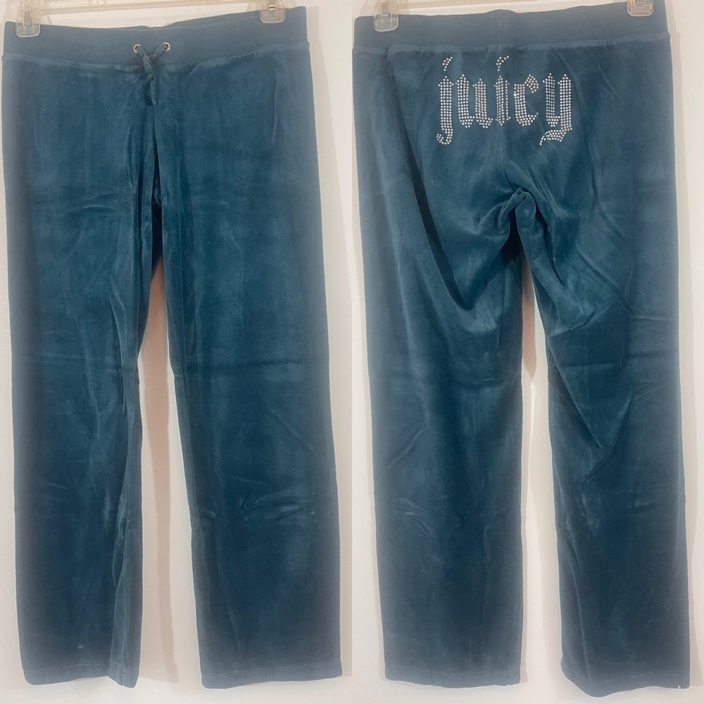 Juicy Couture OG Bling Velour Track Suit Pants Turquoise Size M